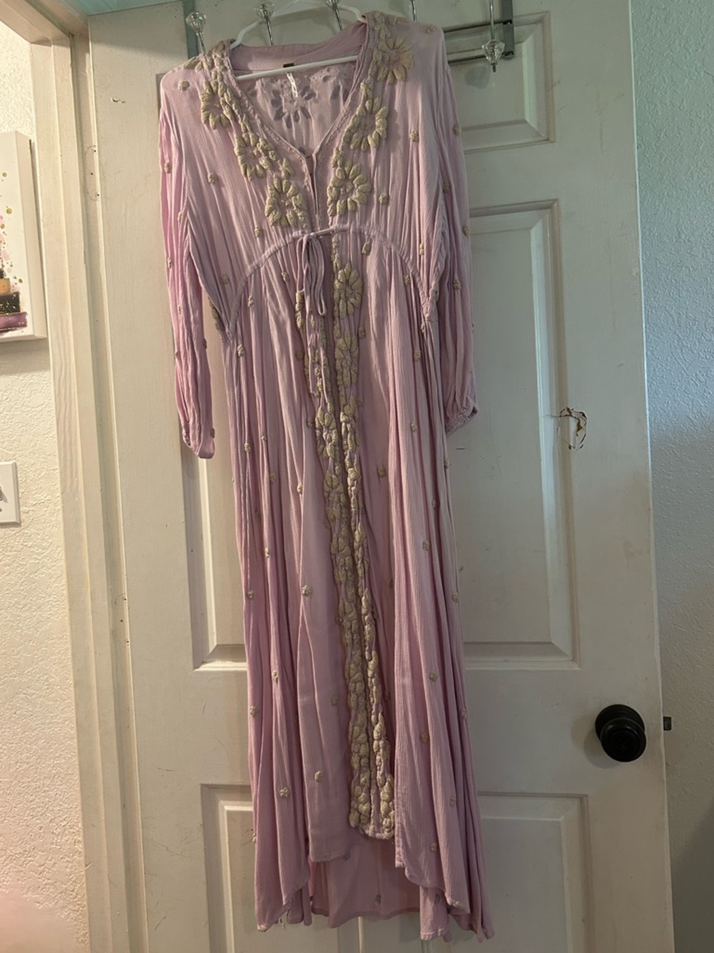 Free People Lavender Maxi Dress with Cream Floral Embroidery